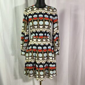🛍 6 for $35 • H&M Red Blue & Tan Geo Print Long Sleeve A-Line Dress